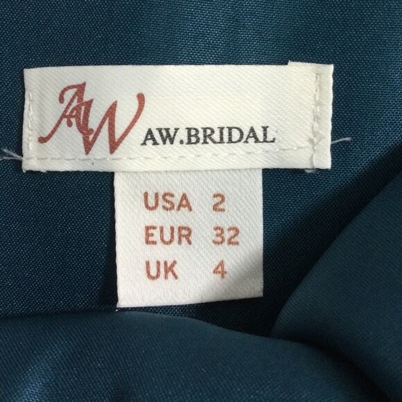 AW BRIDAL SZ 2 XS Deep Lake teal one shoulder asymmetrical party dress NEW B127 - Picture 4 of 7